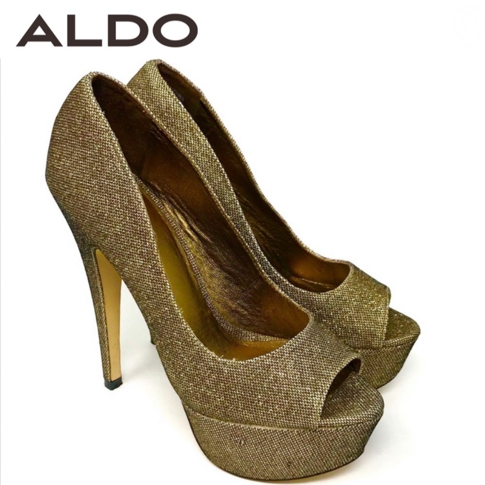 Aldo Vannice Gold Glitter Stilettos Open Toe 35 5